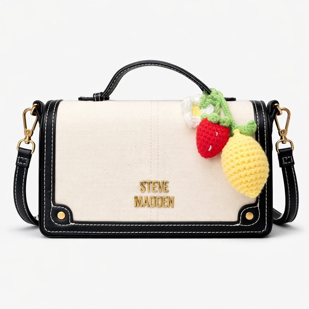 🆕️Steve Madden Black & Ivory Canvas Crossbody / Shoulder Bag NWT $108